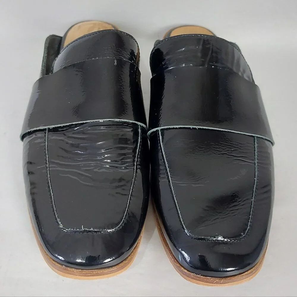 Free People At Ease Loafers 37 EU Black Patent Leather Glossy Mule Comfy Slip-On